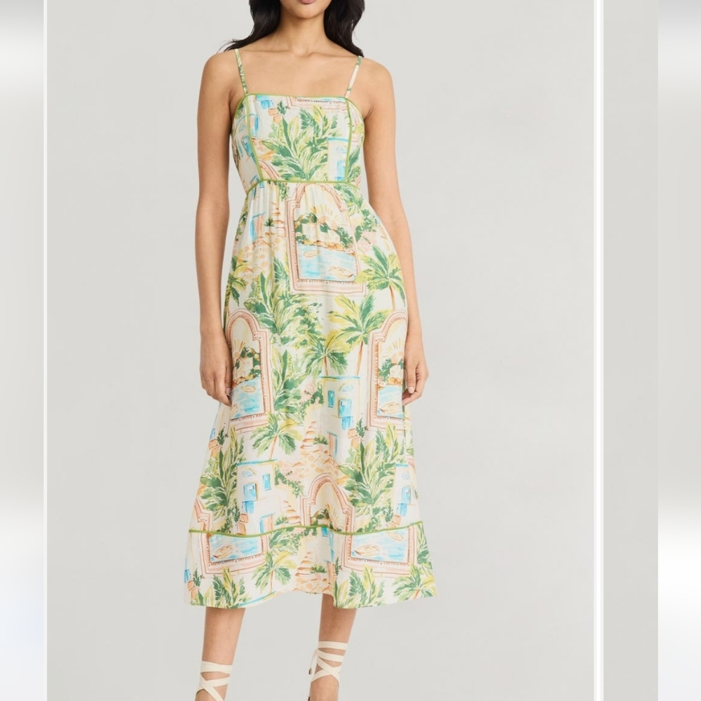 The Good Journey Postcard Print Midi‎ Dress